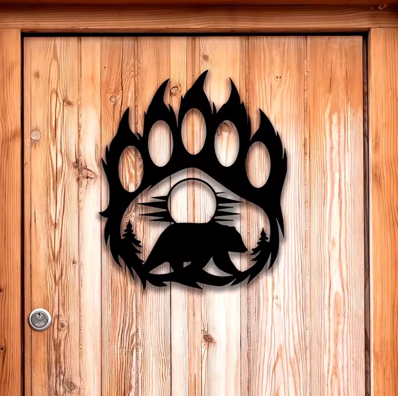 Hunting Outdoor Decor - Rustic Metal Bear Paw Wall Art